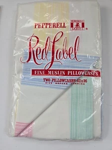 Vintage Pepperell Red Label Standard Pillowcase Set Muslin New Rainbow Pastel - Picture 1 of 5