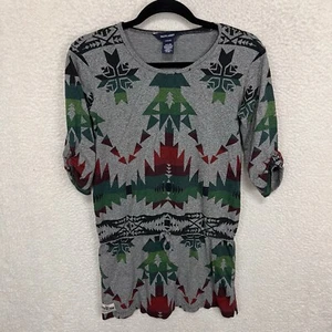 Ralph Lauren Pullover Dress Girls L 12/14 Gray Green Aztec Print Elastic Cotton - Picture 1 of 10