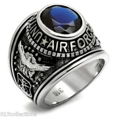 Anillo de acero inoxidable para hombre Montana azul militar de la Fuerza Aérea de los Estados Unidos talla 8-14 Foto 1 de 4