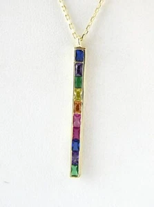 CN Gold auf Sterlingsilber Regenbogen CZ Bar Anhänger 925 18 Zoll verstellbar 2,2 g - Bild 1 von 14