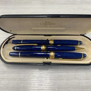 Vintage Capella 3 Stück blau marmoriert Stift & Kalligraphie Set mit Box - Bild 1 von 12
