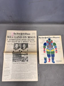 New York Times 21 de julio de 1969 Men Land on Moon periódico con revista sección 13 - Imagen 1 de 24
