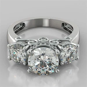 3Ct Round Cut Lab-Created Diamond Wedding Engagement Ring 14K White Gold Plated - Picture 1 of 12