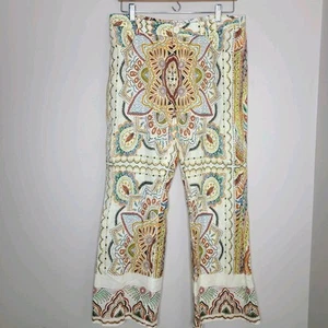 Pantalón Zara Mezcla de Lino Abstracto Paisley Mini Acampanado Boho Hippie Para Mujer Talla L - Imagen 1 de 9