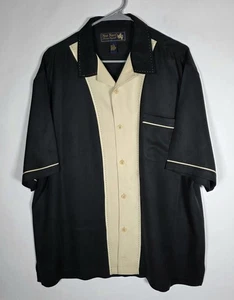 Nat Nast shirt men L black & beige fine embroidery trim front pocket 100% silk - Picture 1 of 7