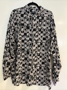 Neiman Marcus 100% Silk Abstract Shirt Black And White Mens Sz XL Excellent - Picture 1 of 8