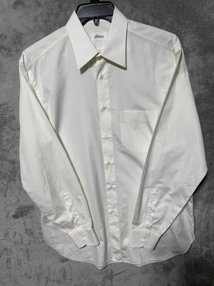 Camisa social masculina Brioni 16 creme manga longa 100% algodão feita na Itália - Imagem 1 de 4