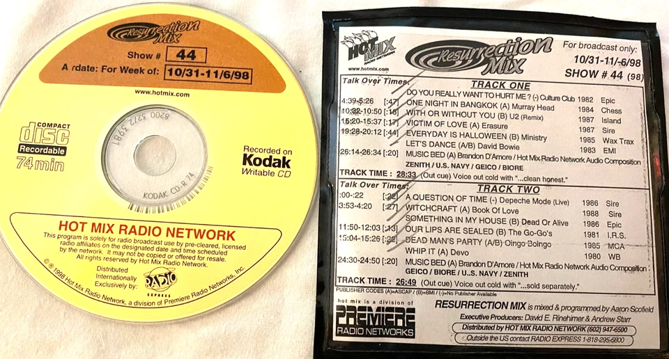 10/31/98 HOT MIX 80'S RESURRECTION MIX: DEVO, OINGO BOINGO, MURRAY HEAD, ERASURE - Image 1 of 1