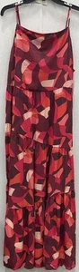 NWT Nine West Womens Maxi Dress Sleeveless Tiered Red Geometric Size XL - Picture 1 of 5
