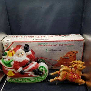 Slitta di Babbo Natale EMPIRE vintage 1970 con 2 renne soffiaggio illuminato 24" made USA - Foto 1 di 13