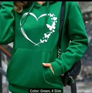 Mujeres Gráfico Grande WH Corazón con Estampado de Mariposas Pullover GN Sudadera con Capucha S 4 - Imagen 1 de 5