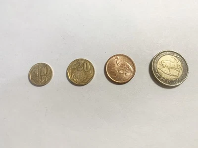 Lot of 4 South Africa Coins 5c 10c 20c 1 Rand 1990s–2010 Mixed Dates Rare - Image 1 of 2