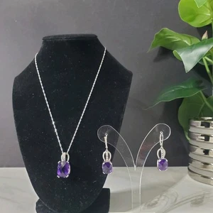 BBJ 925 Amethyst Necklace and Earrings Set Rhodium Over Sterling Silver JTV - Picture 1 of 24