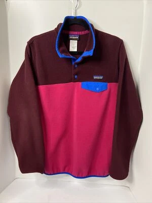 Pulôver feminino PATAGONIA Synchilla MÉDIO Snap T marrom rosa acabamento azul em excelente estado usado - Imagem 1 de 4