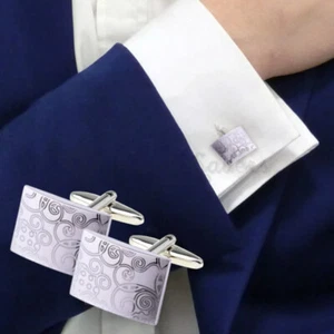 Mens Classic Wedding Business Work Formal Cuff Link Rectangle Engraved Cufflinks - Picture 1 of 9