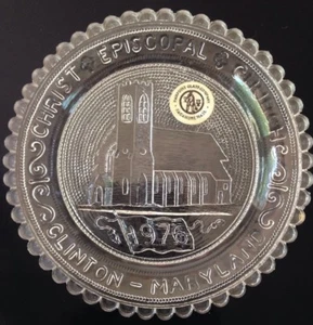 Clinton MD Christ Episcopal Church w 1976 Flag Crystal Pairpoint Glass Cup Plate - Picture 1 of 7