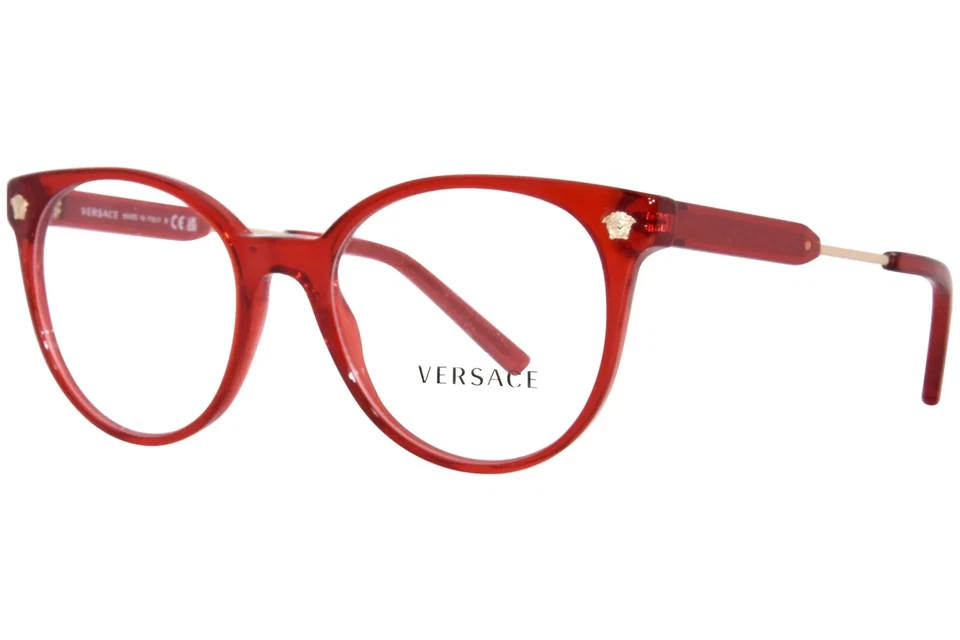 Versace Eyeglasses Women's VE3291 5280 Transparent Red Full Rim Cat Eye 49mm