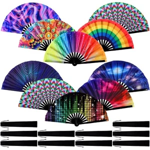 Pinkunn 10 Pcs Large Rave Hand Folding Fan with Bamboo Ribs and Case Craft Ra... - Afbeelding 1 van 7