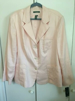 Ralph Lauren 女式 219 美元亚麻西装外套夹克粉色腮红桃子 22W 全新带标签 — 第 1/4 张图片