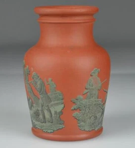 ANTIQUE 1856 ENGLISH HUNT SCENE RED CLAY TERRACOTTA VASE 4" - AUG 19, 1856 - Picture 1 of 6