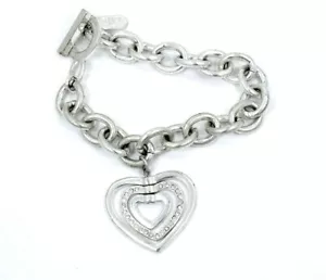 "Brazalete palanca de plata con etiqueta de corazón de estrás de estrás JLO JENNIFER LÓPEZ 7,5" - Imagen 1 de 4