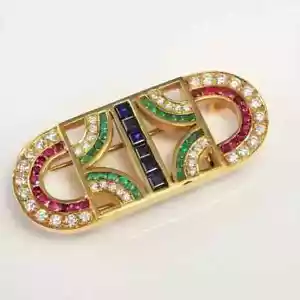 Women's Brooch Pin 2.80Ct Princess Simulated Sapphire 14K Yellow Gold Plated - Picture 1 of 8