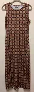 1970s Jane Baar New York Slinky Jersey Maxi Dress With Geometric Print UK 10 - Picture 1 of 4