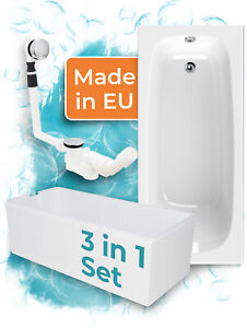 Komplettset Acryl-Badewanne 170 x 75 mit Wannenträger & Ablaufgarnitur Rechteck