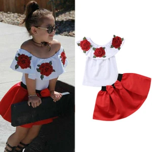 Toddler Kids Girl Clothes Embroidery Flower Romper Bodysuit Tops Skirts Outfits - Picture 1 of 6