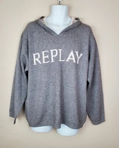 Replay Knitwear Grey Hooded Large Spell Out Logo Jumper - Size XL - Picture 1 of 9