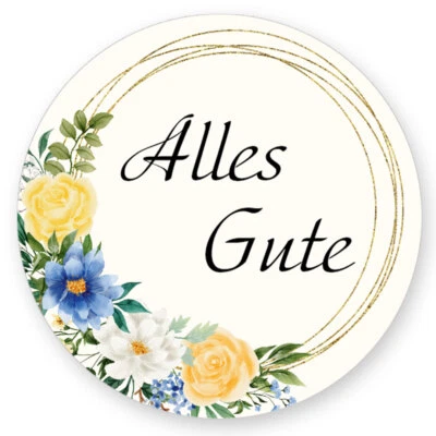 50 Aufkleber ALLES GUTE - Blumenmotiv Rund Ø 4,5 cm, Besondere Anlässe - Bild 1 von 4