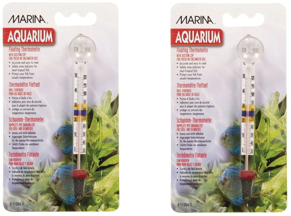 MARINA FLOATING AQUARIUM ANALOG THERMOMETERS LARGE with SUCTION CUP 11204 X2 - Image 1 of 1