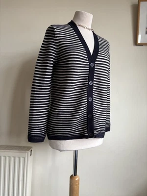 Cárdigan COS 100% lana. L Rayas Blanco Marino. Texturizado. *Pequeña reparación* Foto 1 de 4