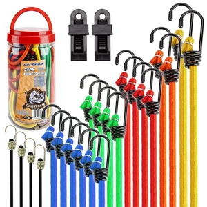 22pcs Bungee Cord Assortment with Metal Hook in Jar, Includes 10", 18", 20", ... - Picture 1 of 6
