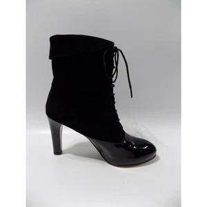 High Heel Black Ankle Boots Size 6 Womens Patent Leather Suede Lace Up Ana Sousa - Picture 1 of 11