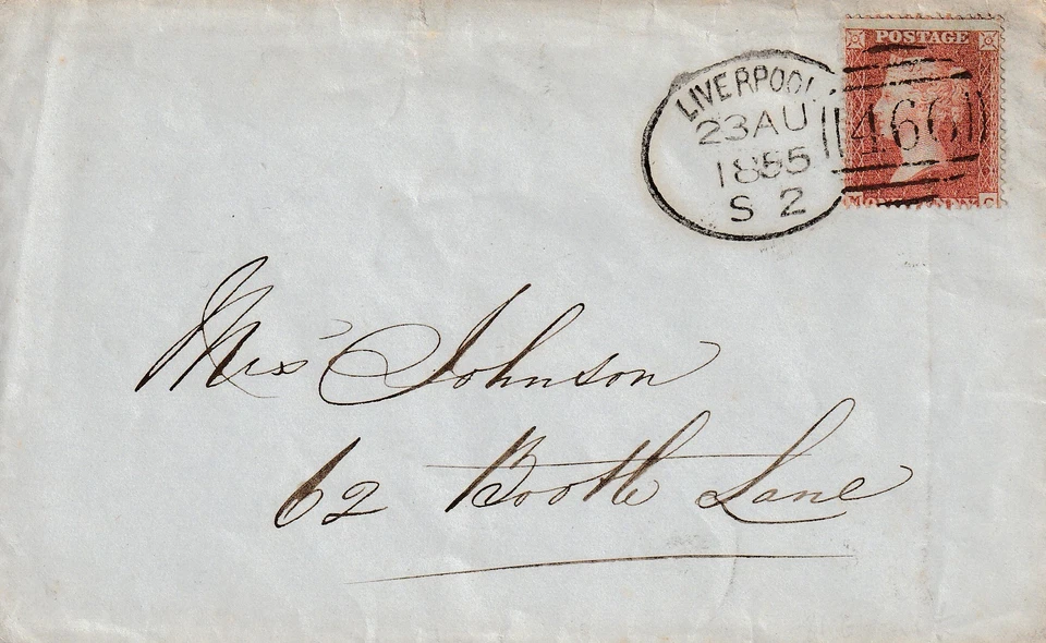 GB LIVERPOOL Spoon Cancel Queen Victoria 1d Stars 1855 Ideal Strike - Image 1 of 1