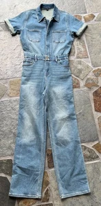 Judy Blue Jumpsuit Womens Medium Blue Denim Short Sleeve One Piece Zip - Picture 1 of 18