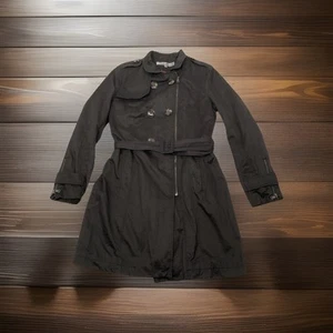 Kenneth Cole Trench Coat Women’s Medium Black Full Zip Belted - Picture 1 of 10