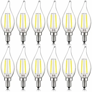 Luxrite 4W Vintage Candelabra LED Bulb Dimmable 5000K 400lm Flame Tip E12 12Pack - Picture 1 of 7