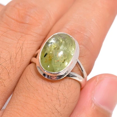 Ювелирное кольцо ручной работы из стерлингового серебра 925 пробы с зеленым кианитом богемное для мамы - Изображение 1 из 4