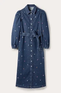 Boden Straight Puff Sleeve Floral Denim Dress, Size 12, BNWT, RRP £130 - Picture 1 of 7