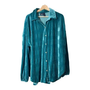 Camicia tunica velluto a costine gita di un giorno fibbia bottoni davanti verde acqua XL elasticizzata - Foto 1 di 6