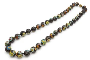 Collar de Cuentas Cloisonne Chino Vintage Tono Dorado Esmalte Graduado Anudado 27" - Imagen 1 de 14