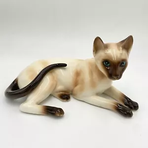 Estatuilla de gato siamés con punto de chocolate vintage de Shafford Japón acostado 101 - Imagen 1 de 12