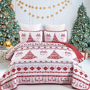 Christmas Quilt Set King,Christmas Tree Elk Quilt Set 3Pcs Soft Microfiber Light - Picture 1 of 7