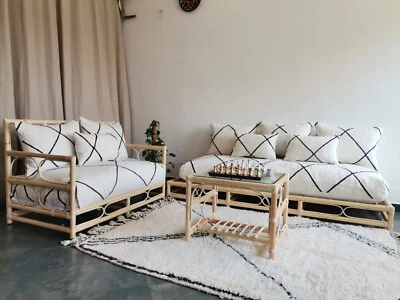 Moroccan Handmade Floor Couch - Unstuffed Cotton White Sofa covers + Pillow case - Image 1 of 4