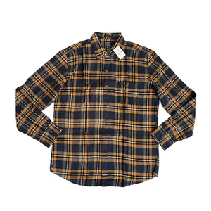 NUEVA Camisa Informal Para Hombres J Crew Azul Marino Marrón Rayas Franela a Cuadros Calce Ajustado Bolsillo L - Imagen 1 de 8