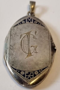 A0162 - rozmiar medalion z monogramem TG i emalią - biżuteria alpakka secesyjna