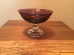 RARE Gold Trim Vintage Fostoria Victorian Amethyst Burgundy Compote Dish - Picture 1 of 5