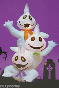 Halloween 4 Fuß beleuchtet 3 gestapelte weiße Geister luftgeblasen aufblasbar Neu im Karton - Bild 1 von 2